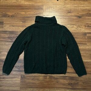 Talbots Forest Green Cable Knit Fisherman Turtleneck Sweater Vintage‎ Old Money